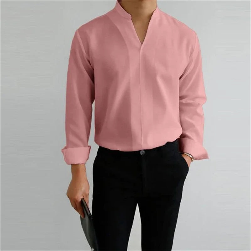 Men's Long Sleeve Mandarin Collar Casual Shirt