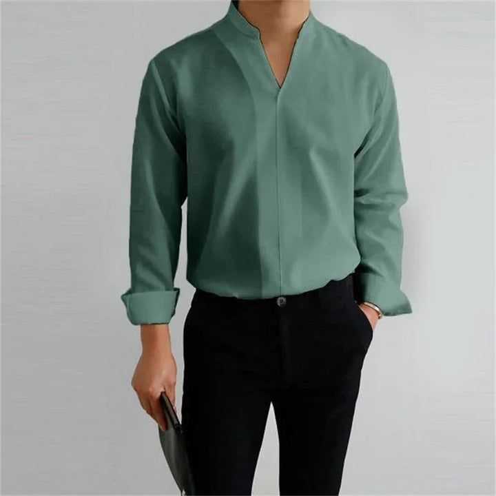 Men's Long Sleeve Mandarin Collar Casual Shirt