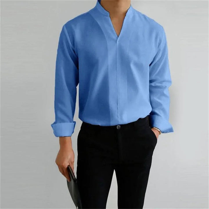 Men's Long Sleeve Mandarin Collar Casual Shirt