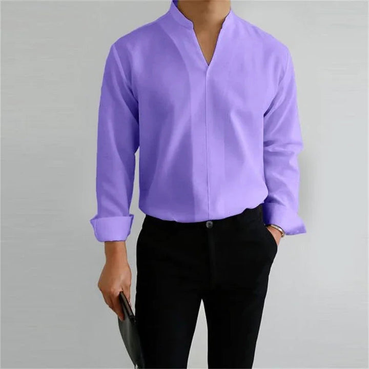Men's Long Sleeve Mandarin Collar Casual Shirt