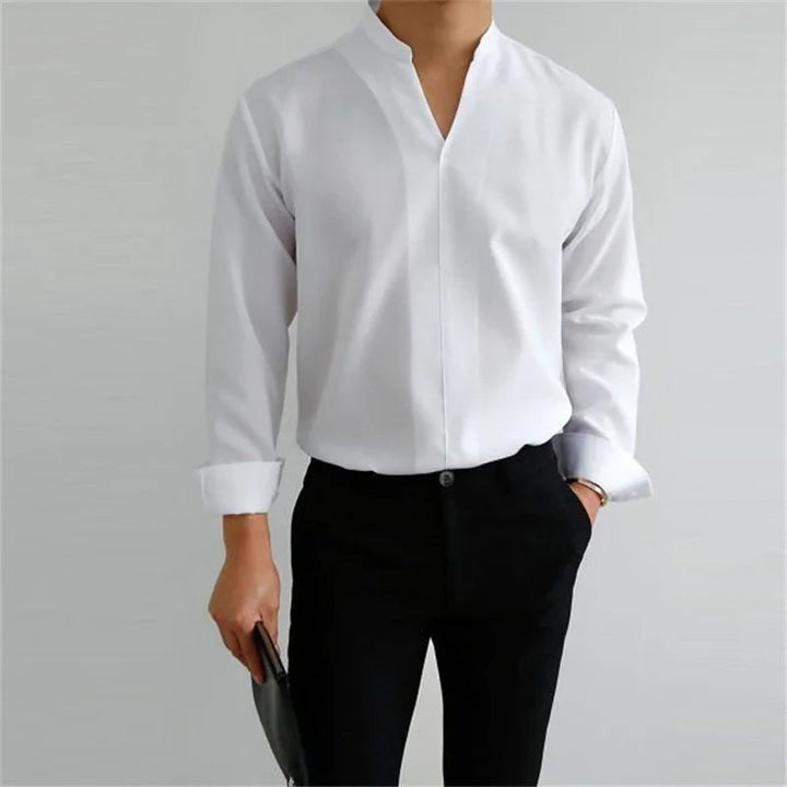 Men's Long Sleeve Mandarin Collar Casual Shirt