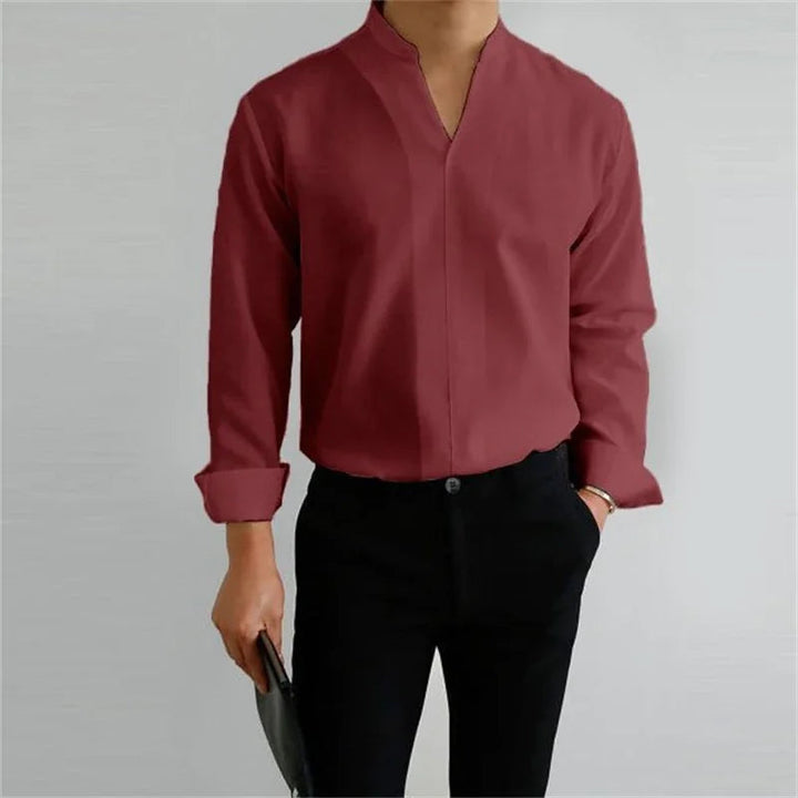 Men's Long Sleeve Mandarin Collar Casual Shirt