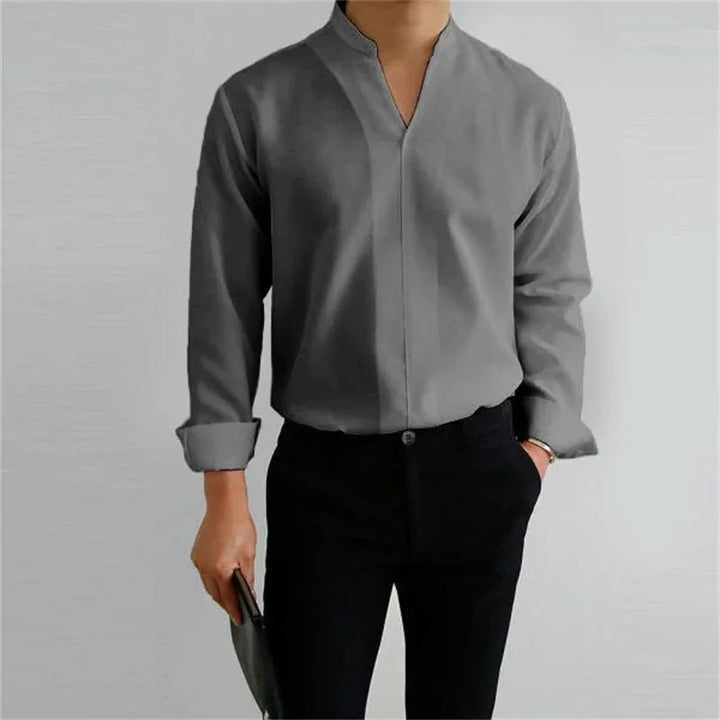 Men's Long Sleeve Mandarin Collar Casual Shirt