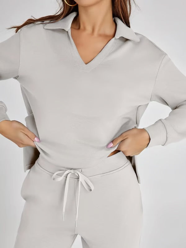 Women's V-Neck Sweater and Wide Pants Two-Piece Set for Fall & Winter-Metro Lane Plaza