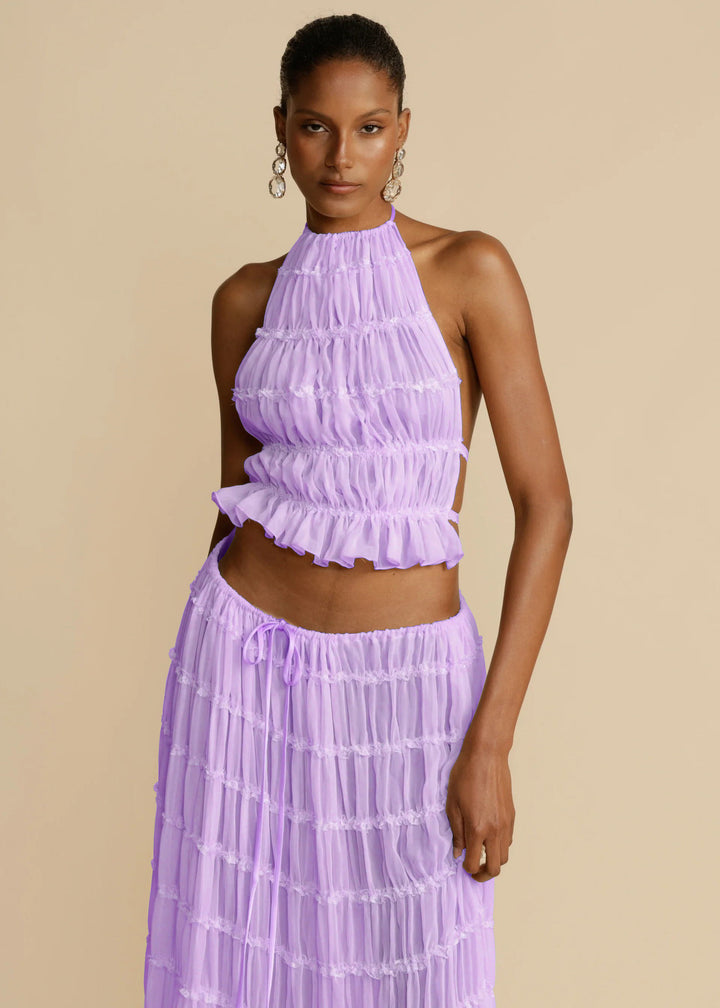 Sophia | Women's 2pcs Dress Suit with Sleeveless Halter Top and Skirt-Metro Lane Plaza
