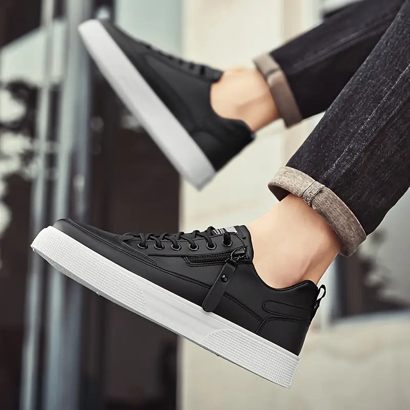 Men's Stylish Leather Trainers with Side Zip Closure-Metro Lane Plaza