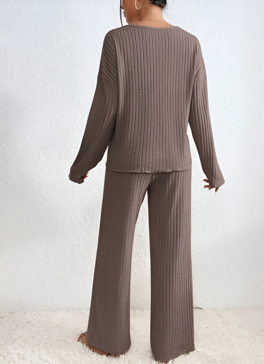 Isla | Women's Striped V-Neck Sweater Set-Metro Lane Plaza