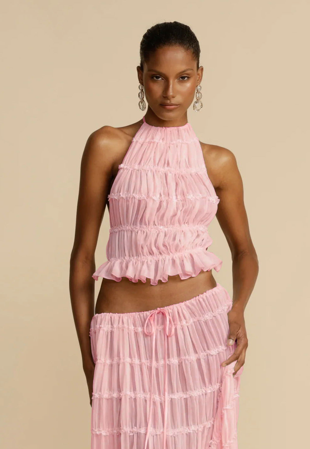 Sophia | Women's 2pcs Dress Suit with Sleeveless Halter Top and Skirt-Metro Lane Plaza