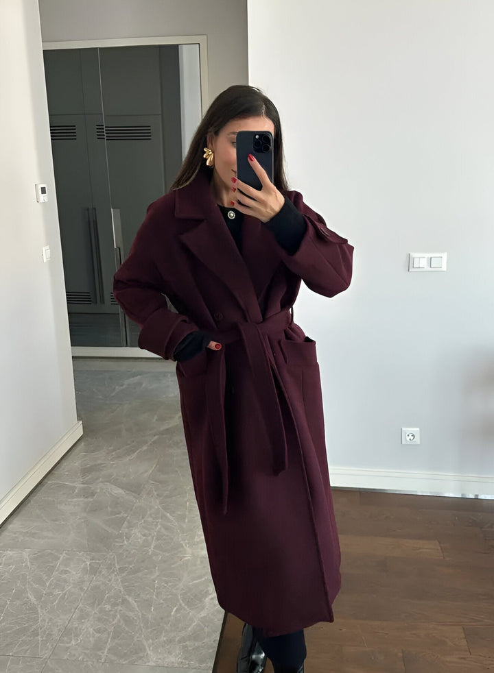 Oversize-Wollmischmantel für Damen in Burgunderrot mit zeitloser Eleganz