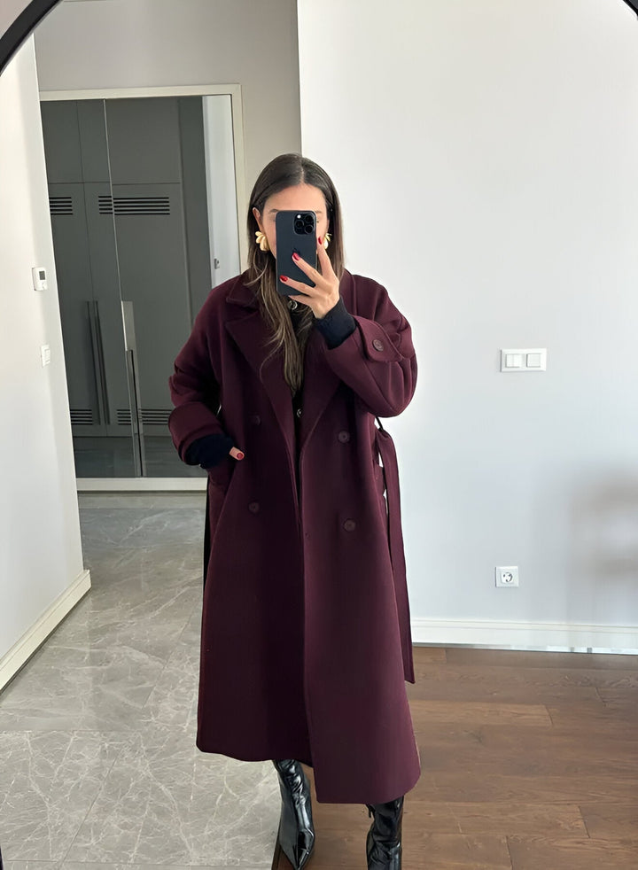 Oversize-Wollmischmantel für Damen in Burgunderrot mit zeitloser Eleganz