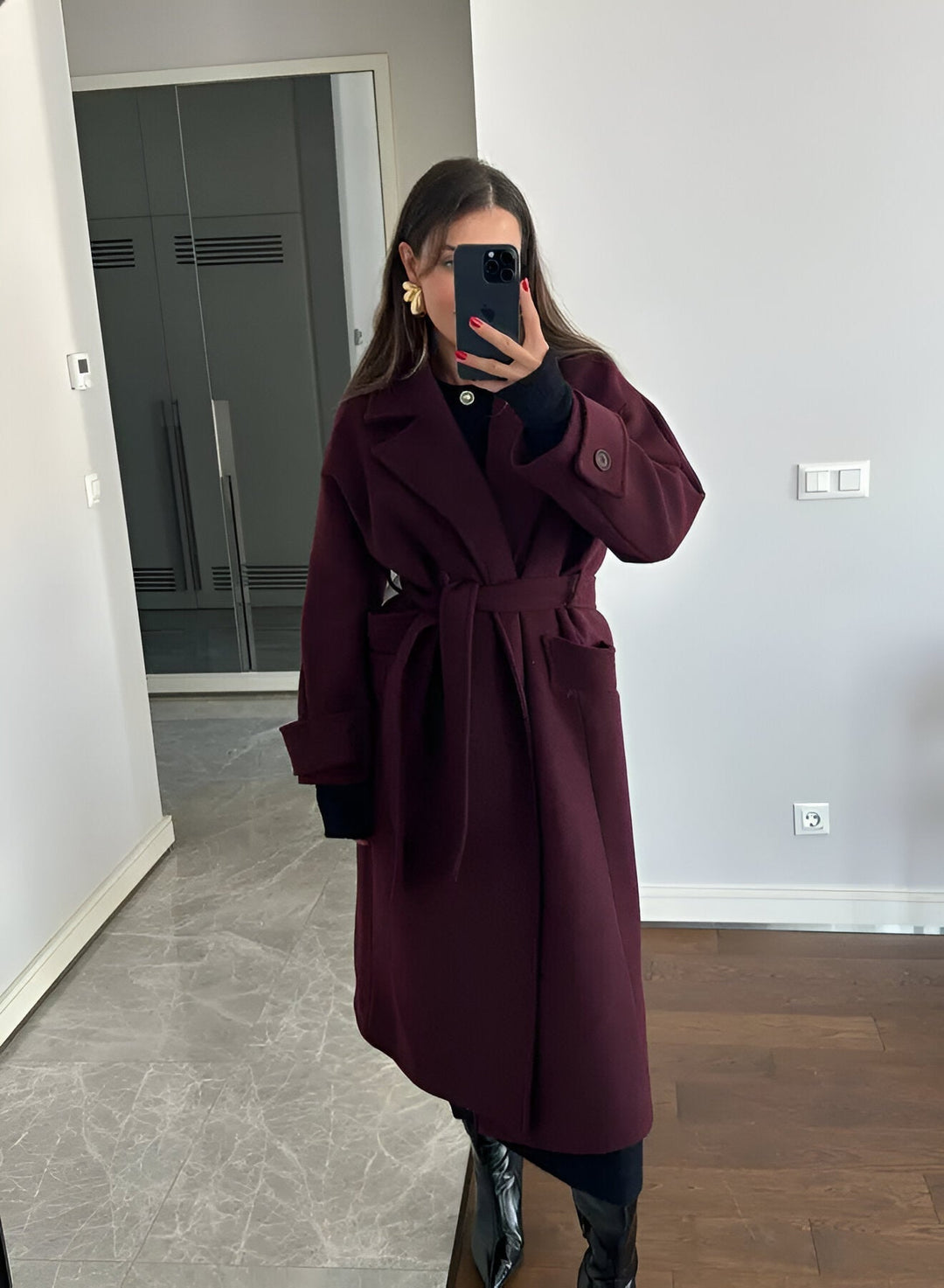 Oversize-Wollmischmantel für Damen in Burgunderrot mit zeitloser Eleganz