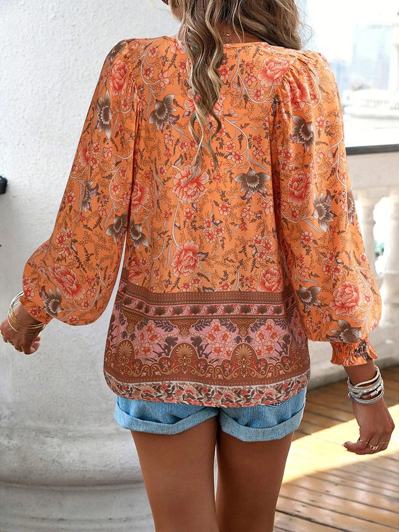 Felicia | Women's Floral Long Sleeve Blouse-Metro Lane Plaza