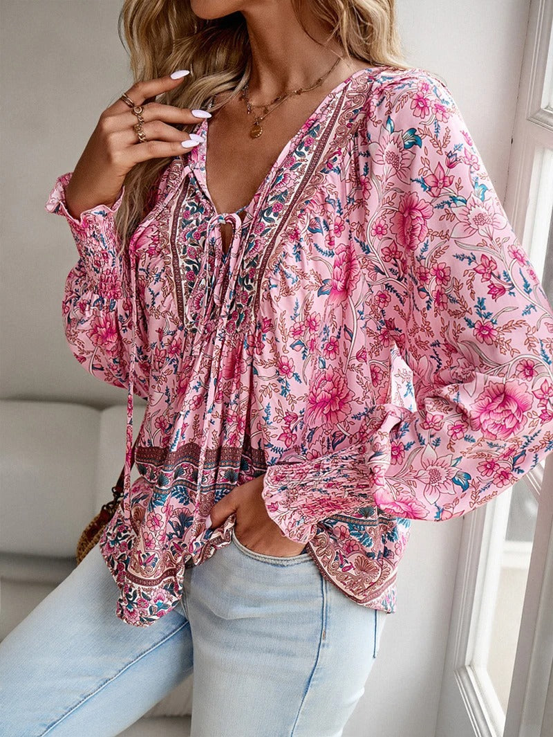 Felicia | Women's Floral Long Sleeve Blouse-Metro Lane Plaza
