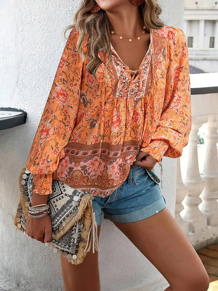 Felicia | Women's Floral Long Sleeve Blouse-Metro Lane Plaza