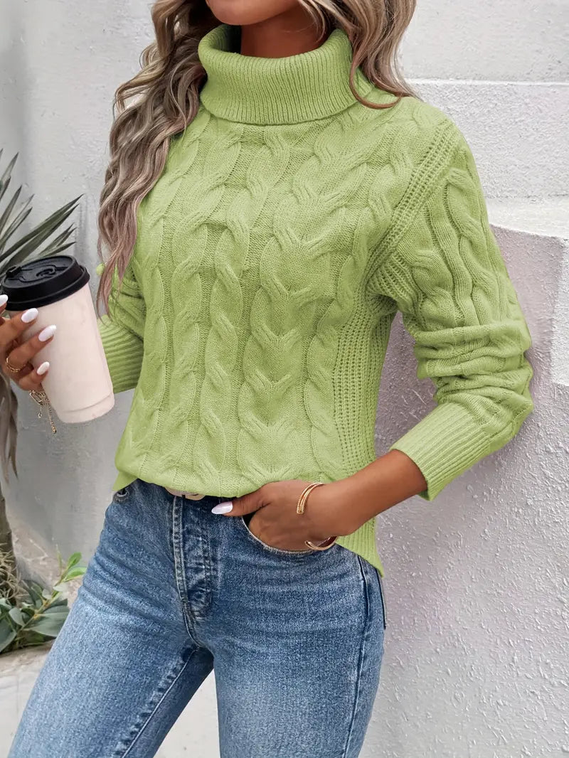 Maglione da donna a trecce con collo alto, caldo e confortevole