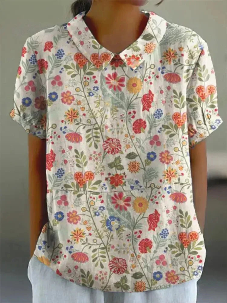 Stephanie | Women's Collared Short Sleeve Blouse-Metro Lane Plaza
