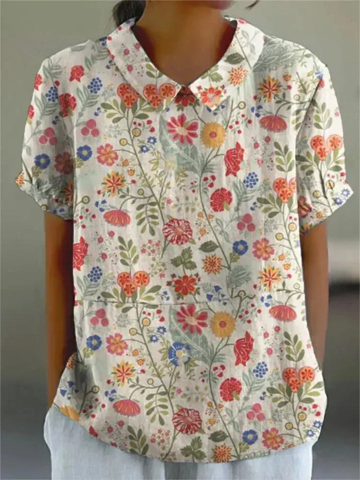 Stephanie | Women's Collared Short Sleeve Blouse-Metro Lane Plaza