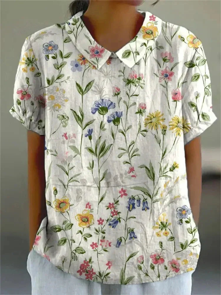 Stephanie | Women's Collared Short Sleeve Blouse-Metro Lane Plaza