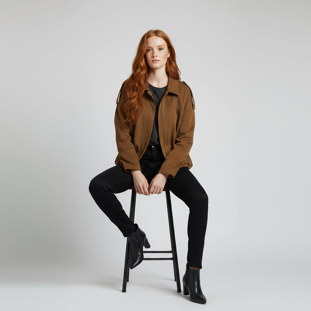 Women's Suede Bomber Jacket-Metro Lane Plaza