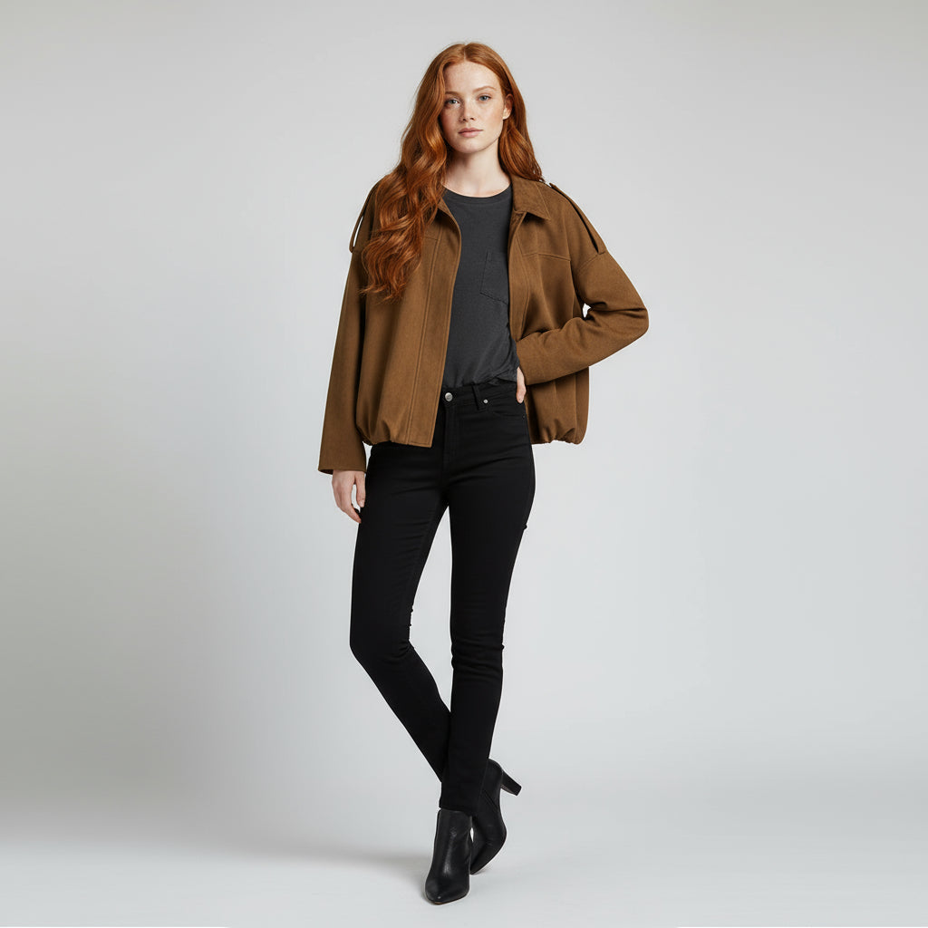 Women's Suede Bomber Jacket-Metro Lane Plaza