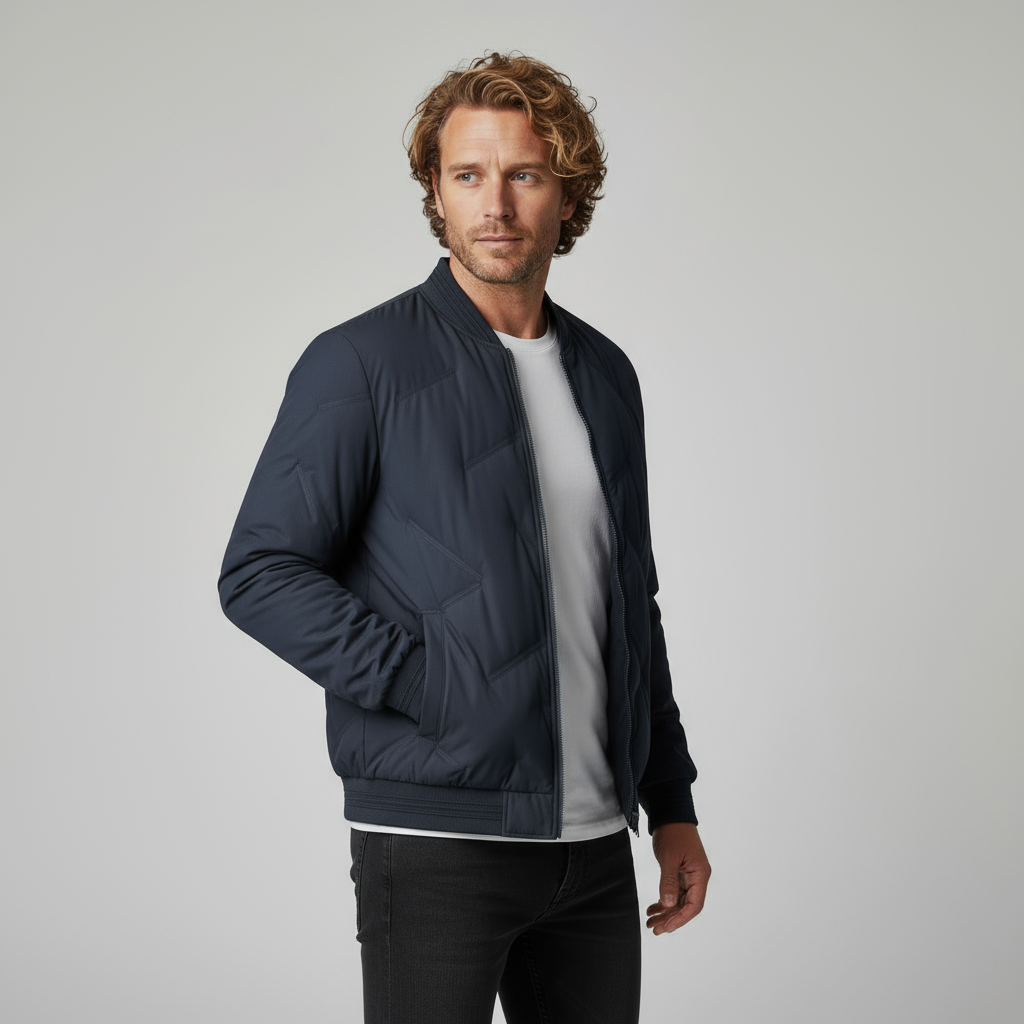 Men's Quilted Bomber Jacket-Metro Lane Plaza