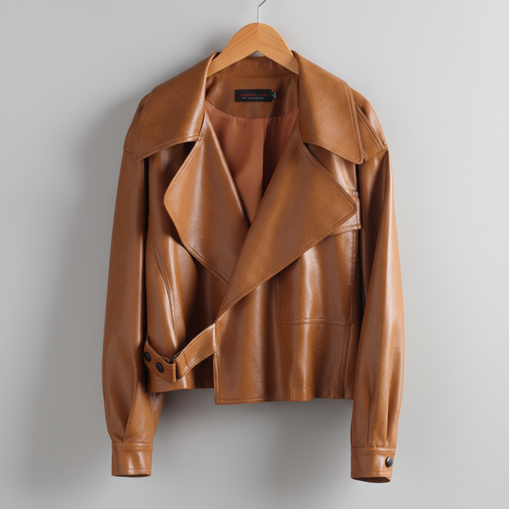 Women's Cropped Leather Trench Jacket-Metro Lane Plaza