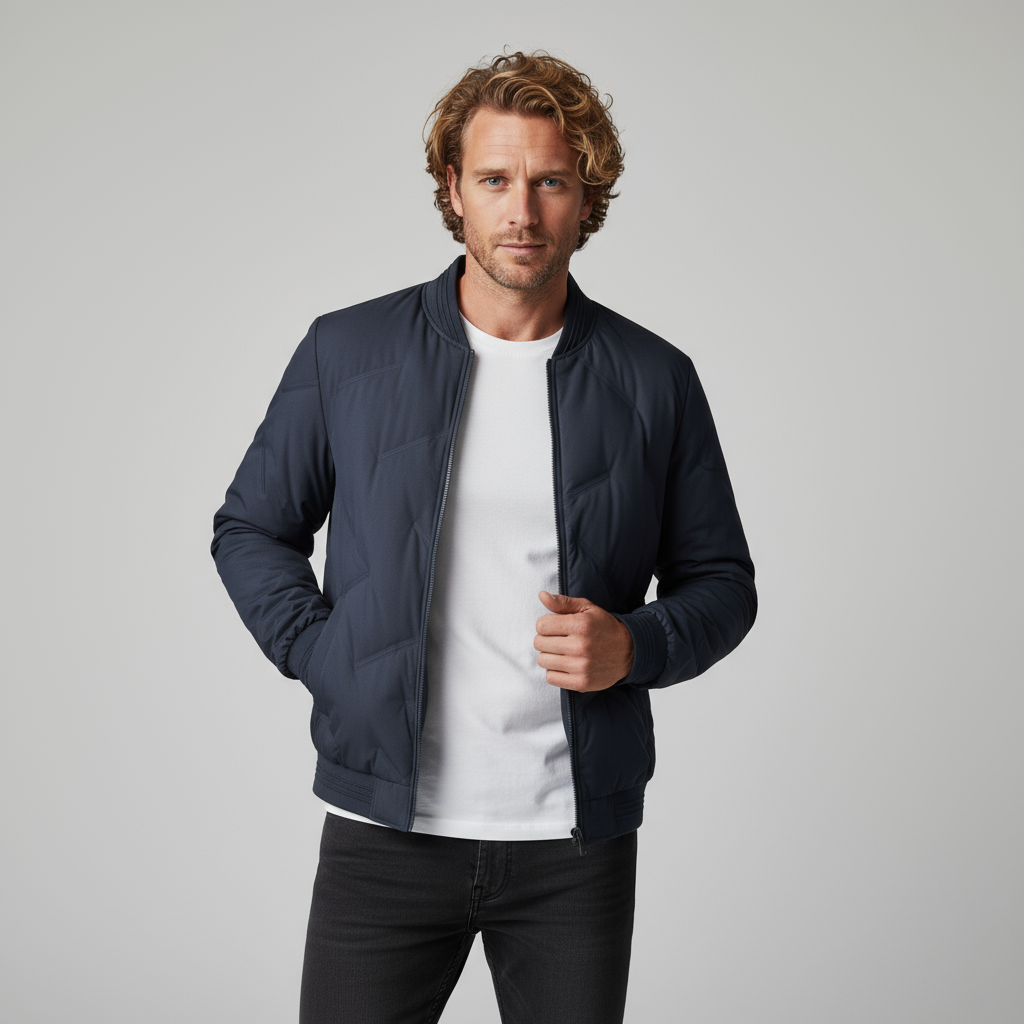 Men's Quilted Bomber Jacket-Metro Lane Plaza