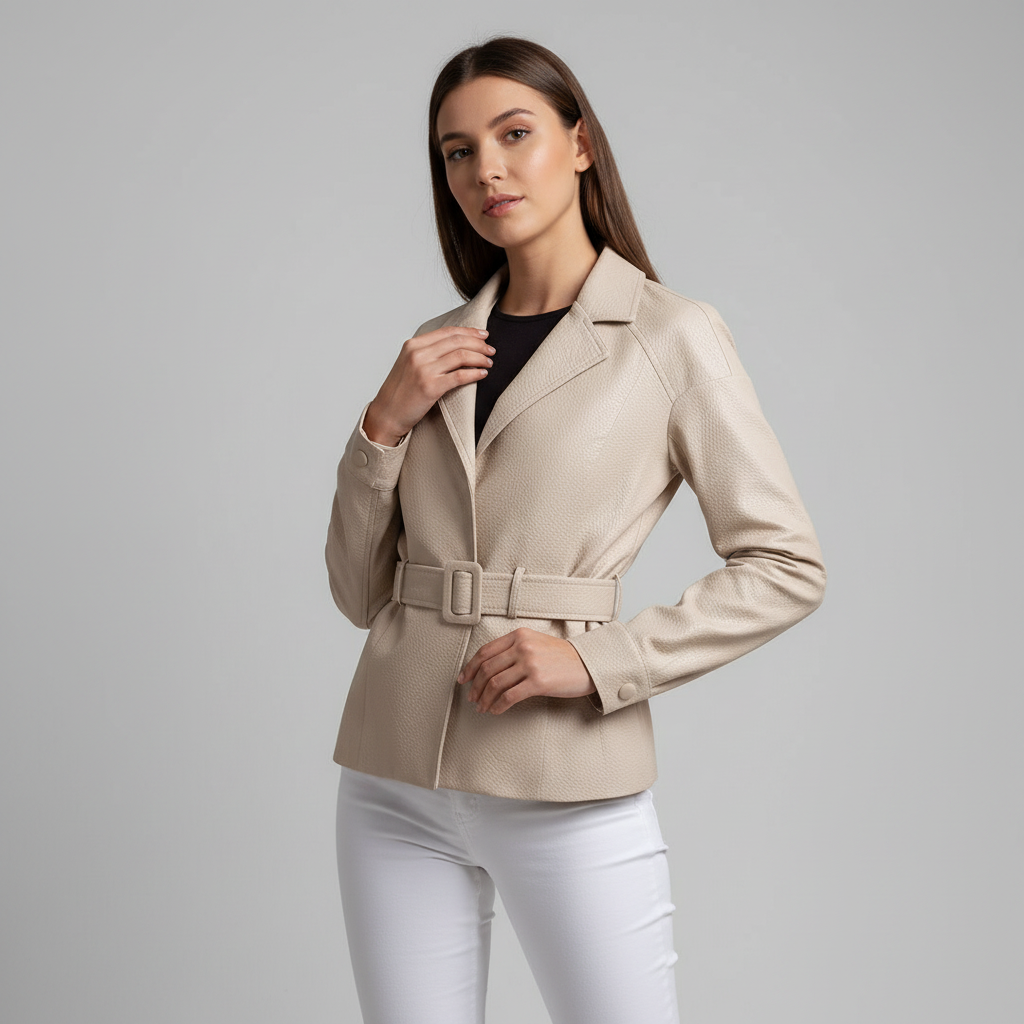 Women's Belted Genuine Leather Jacket-Metro Lane Plaza