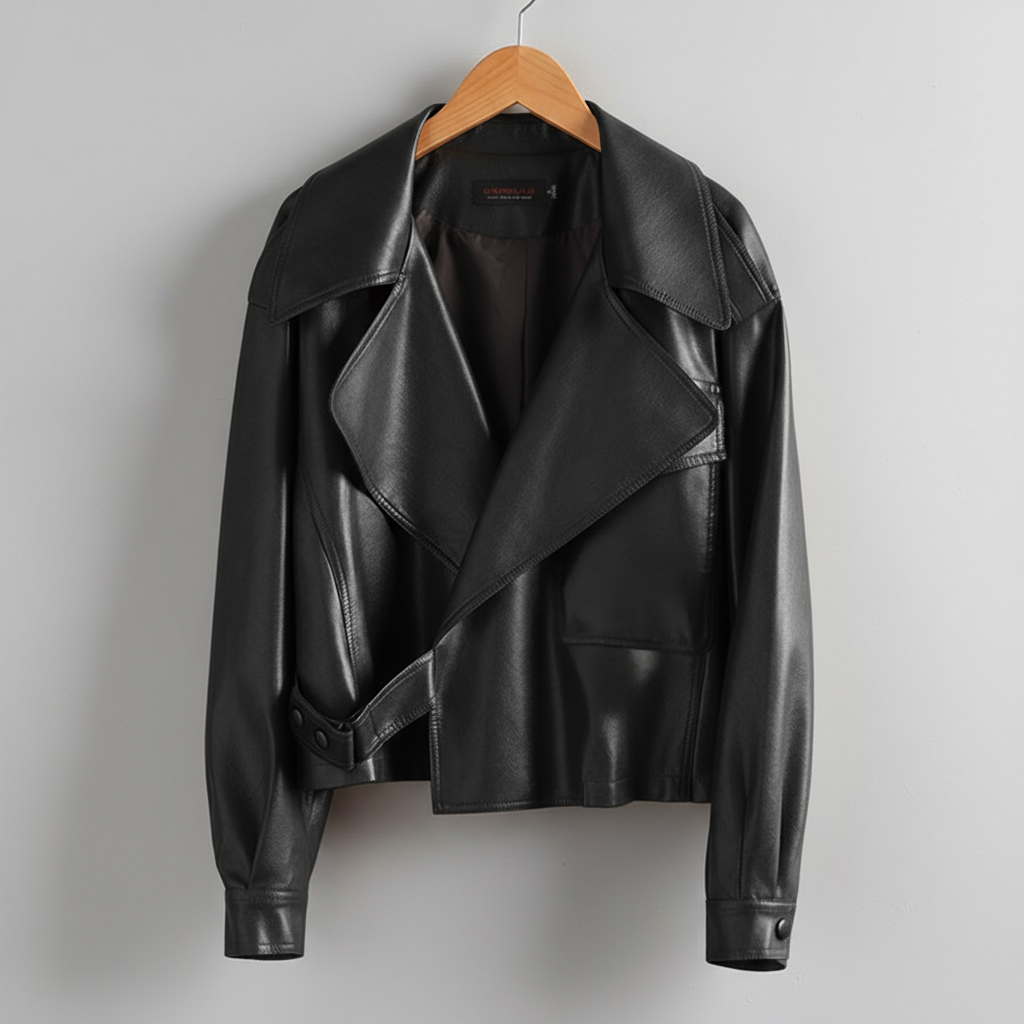 Women's Cropped Leather Trench Jacket-Metro Lane Plaza