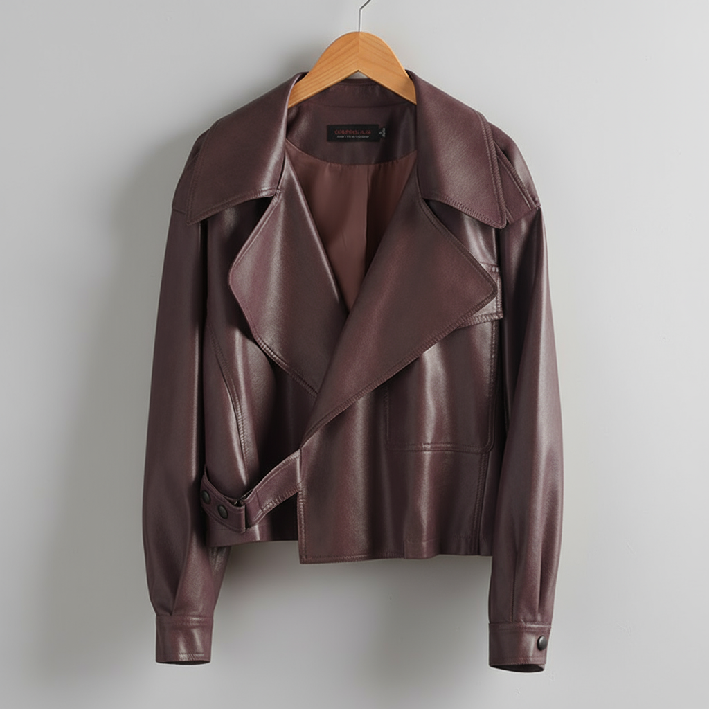 Women's Cropped Leather Trench Jacket-Metro Lane Plaza