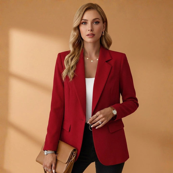 Blazer feminino de corte elegante em mistura de algodão com lapela de bico