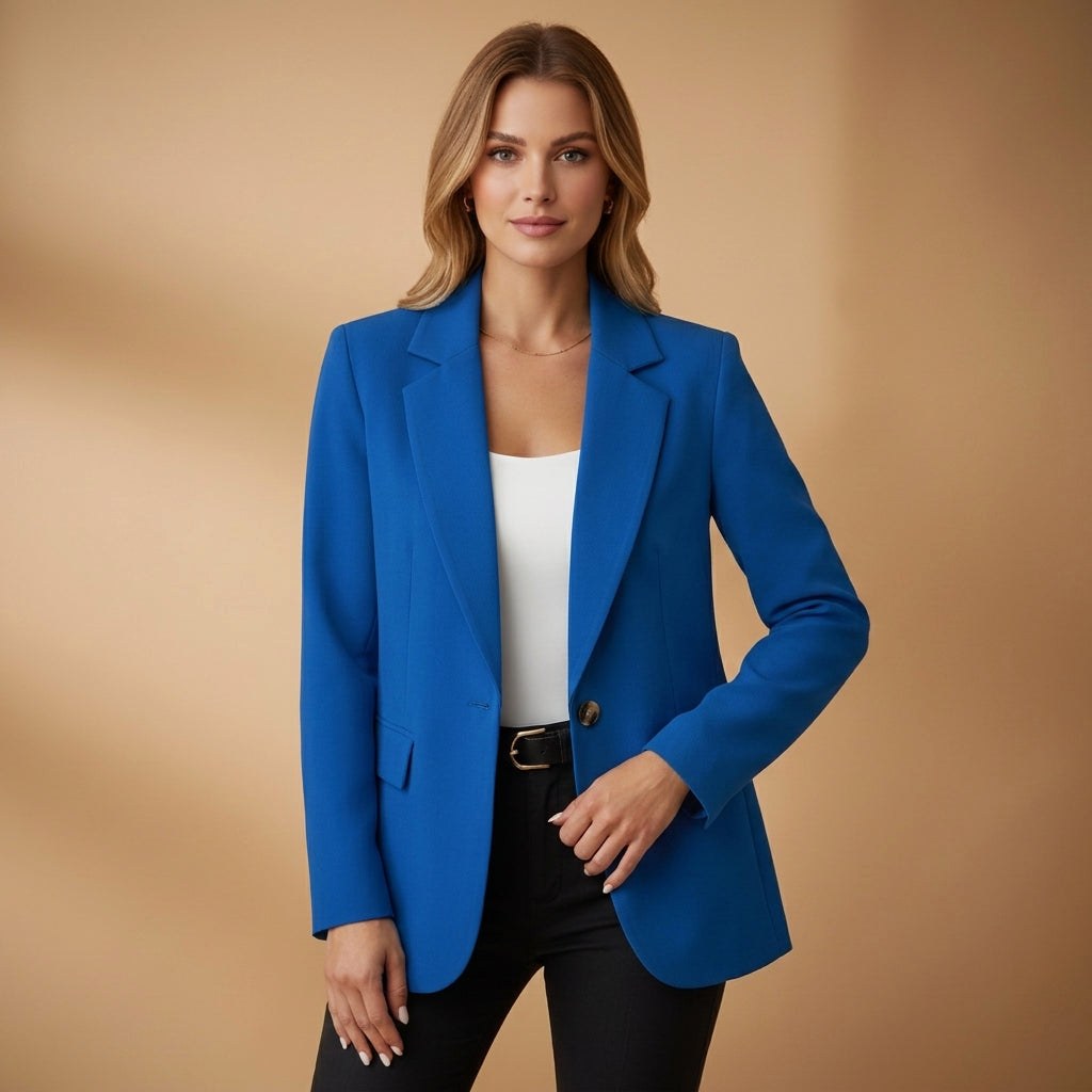 Blazer feminino de corte elegante em mistura de algodão com lapela de bico