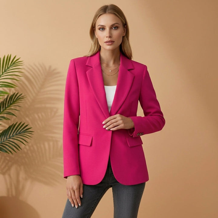 Blazer feminino de corte elegante em mistura de algodão com lapela de bico