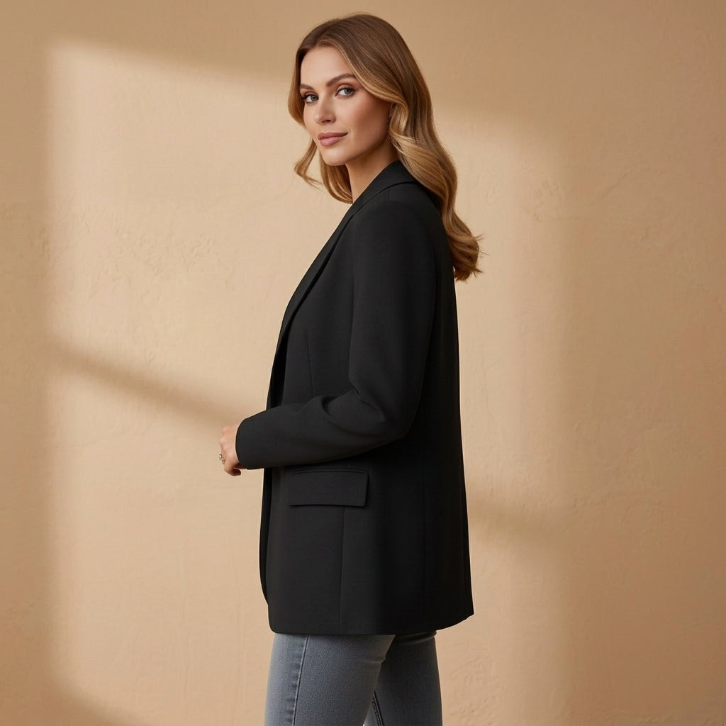 Blazer feminino de corte elegante em mistura de algodão com lapela de bico