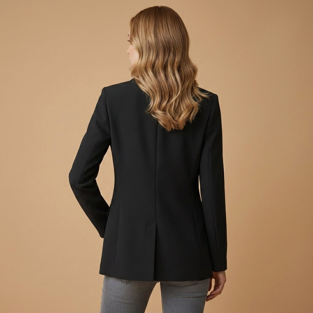 Blazer feminino de corte elegante em mistura de algodão com lapela de bico