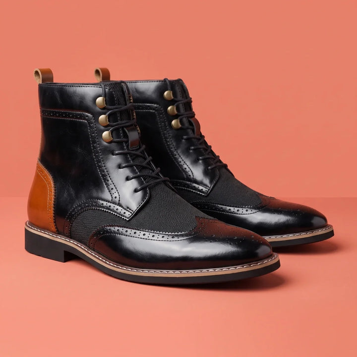 Mænds wingtip-brogue-snørestøvler i fuldnarvet læder