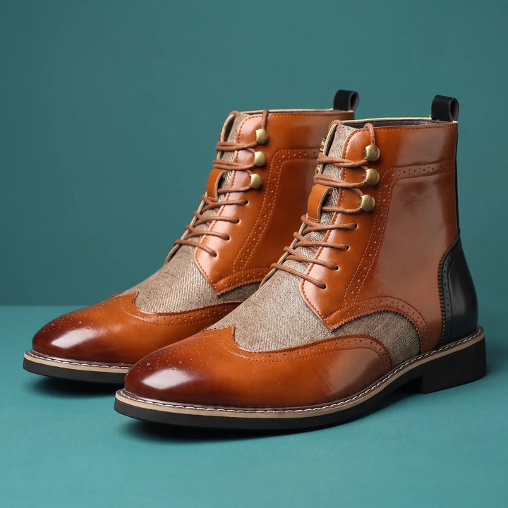 Mænds wingtip-brogue-snørestøvler i fuldnarvet læder
