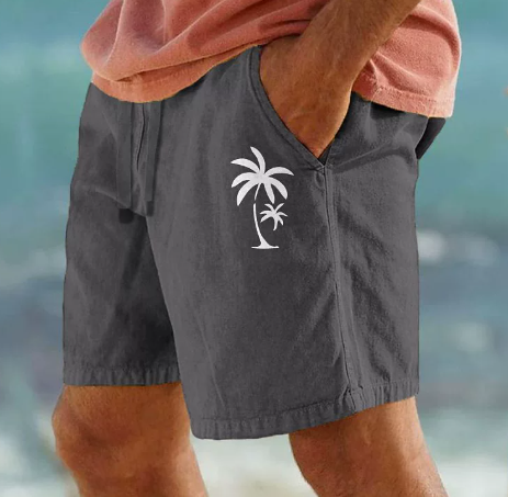 Men's Summer Shorts with Palm Embroidery