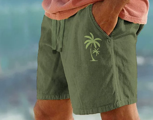 Men's Summer Shorts with Palm Embroidery
