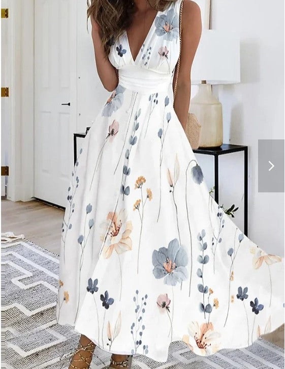 Greta | Women's Floral V-Neck Maxi Dress-Metro Lane Plaza