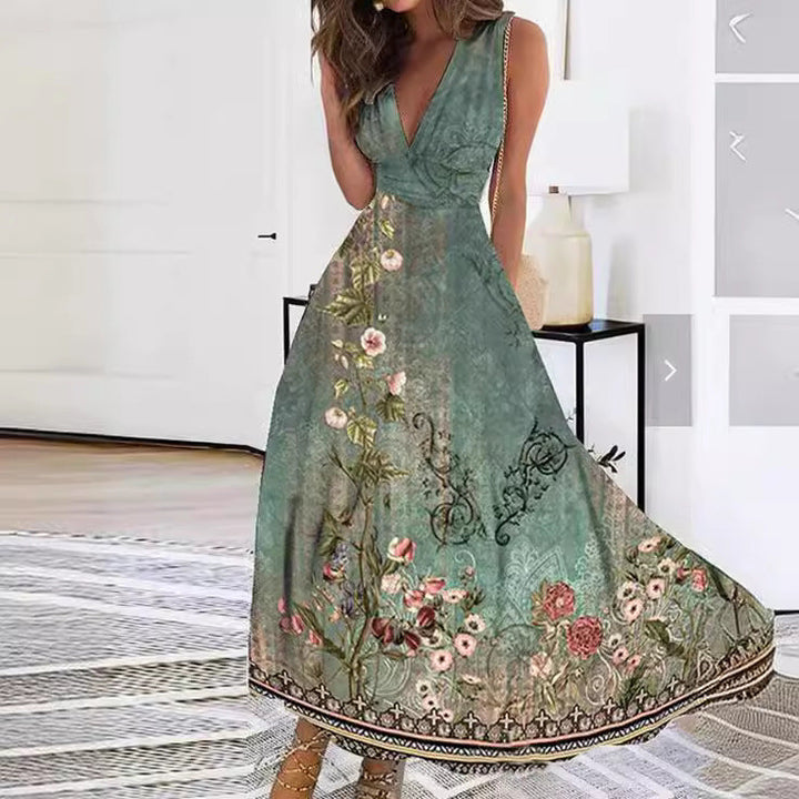 Greta | Women's Floral V-Neck Maxi Dress-Metro Lane Plaza
