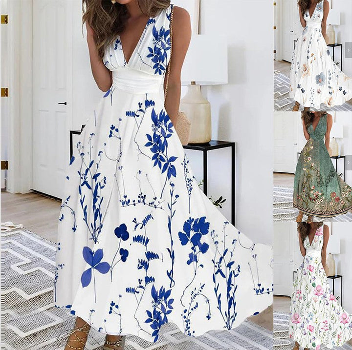 Greta | Women's Floral V-Neck Maxi Dress-Metro Lane Plaza
