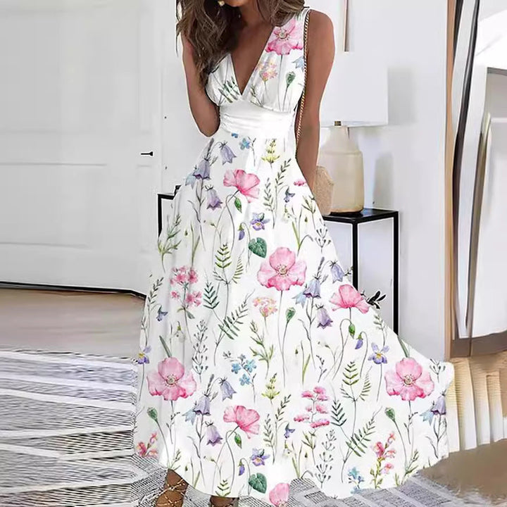 Greta | Women's Floral V-Neck Maxi Dress-Metro Lane Plaza