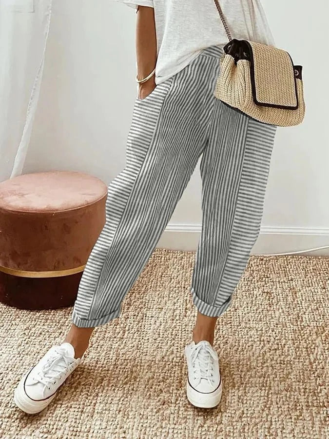 Astrid | Women's Striped Casual Pants-Metro Lane Plaza