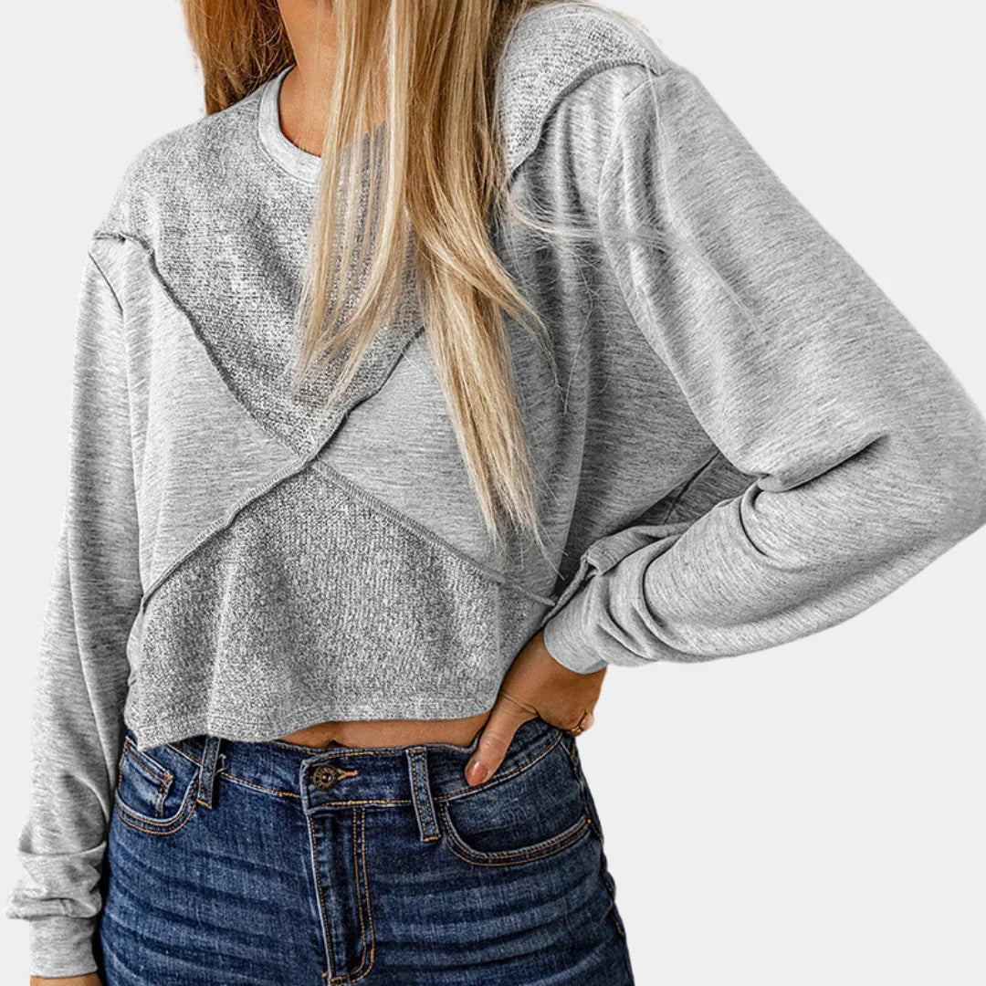 Sophia | Women's Gray Cropped Shirt-Metro Lane Plaza