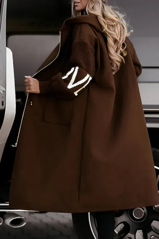 Women's Stylish Patchwork Jacket with Hood and Knitted Sleeves