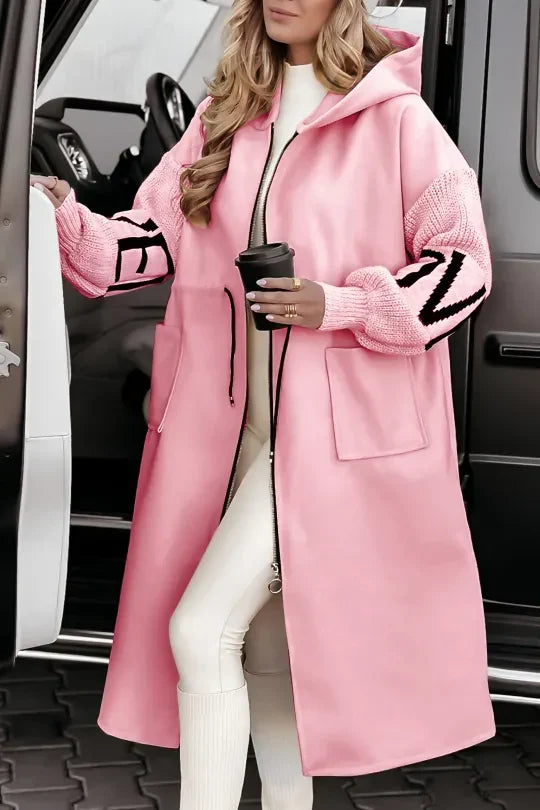 Women's Stylish Patchwork Jacket with Hood and Knitted Sleeves