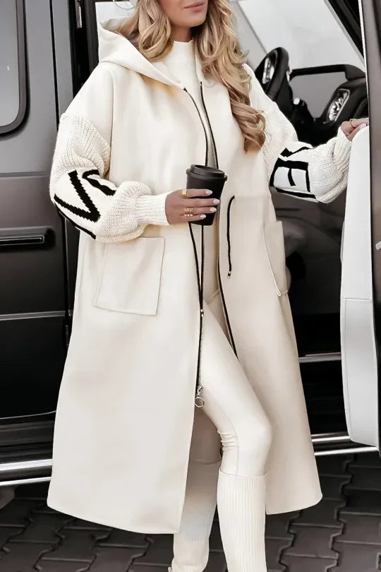 Women's Stylish Patchwork Jacket with Hood and Knitted Sleeves