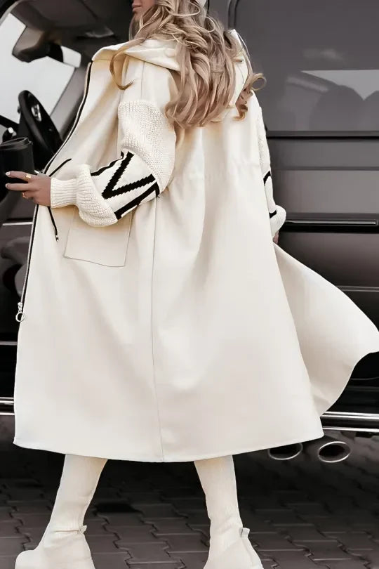 Women's Stylish Patchwork Jacket with Hood and Knitted Sleeves