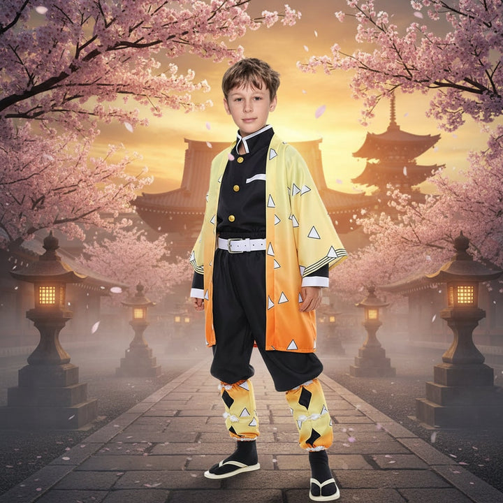 Anime-Cosplaykostüm für Halloween mit Haori, Perücke und LED-Lichtern